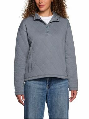 Lands’ End Sage Green Snap Up Hooded Quilted Pullover Jacket Soft Cozy